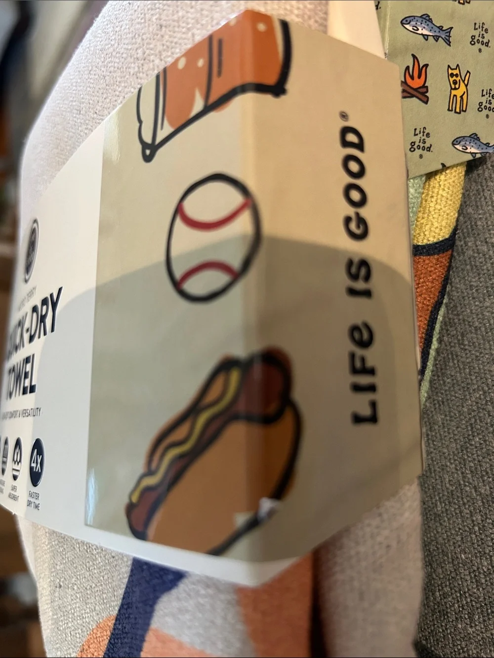 Life Is Good Quick-Dry Towel - Cream & Navy Accents